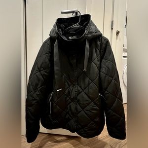 Womens Zara Trf Collection Quilted Hooded Coat Black L